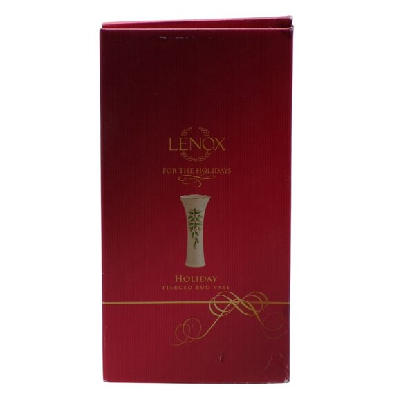 Lenox Dimension Collection Holiday Pierced Holly Berry Gold Trim Bud Vase 8.5" - Picture 1 of 10